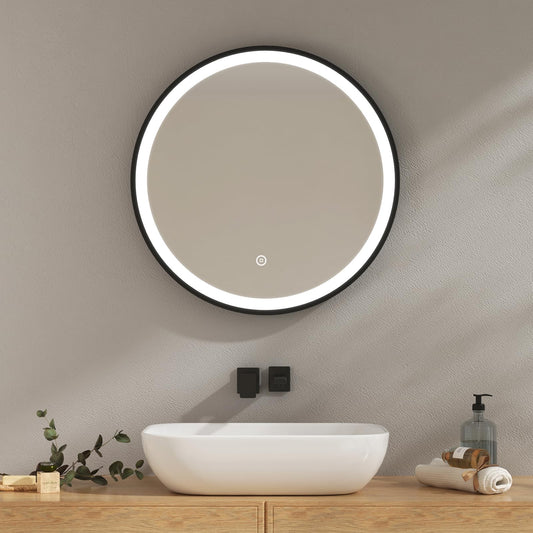 EMKE bathroom mirror with lighting 60cm round mirror with dimmable cool white light, memory function, touch, 3 hours automatic shutdown, round mirror energy-saving