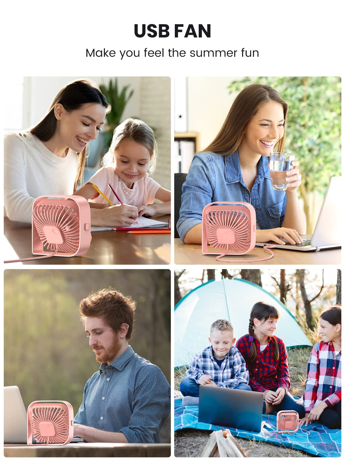 TOPK USB Fan 2 Pack Mini Desk Fans Quiet Operation, USB Powered Desk Fan, 3 Speeds and 360° Rotatable Head for Home Office Bedroom Desk Desktop
