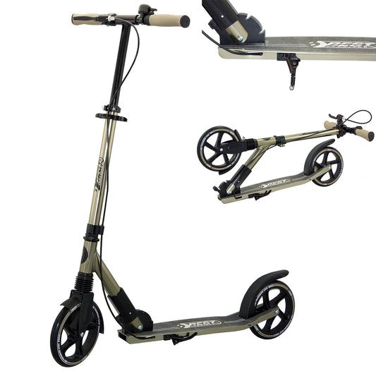 BEST SPORTING High End Adult Scooter, foldable with stand, hand brake, bell, and carrying strap. City scooter for adults with wheel size of 205 mm.