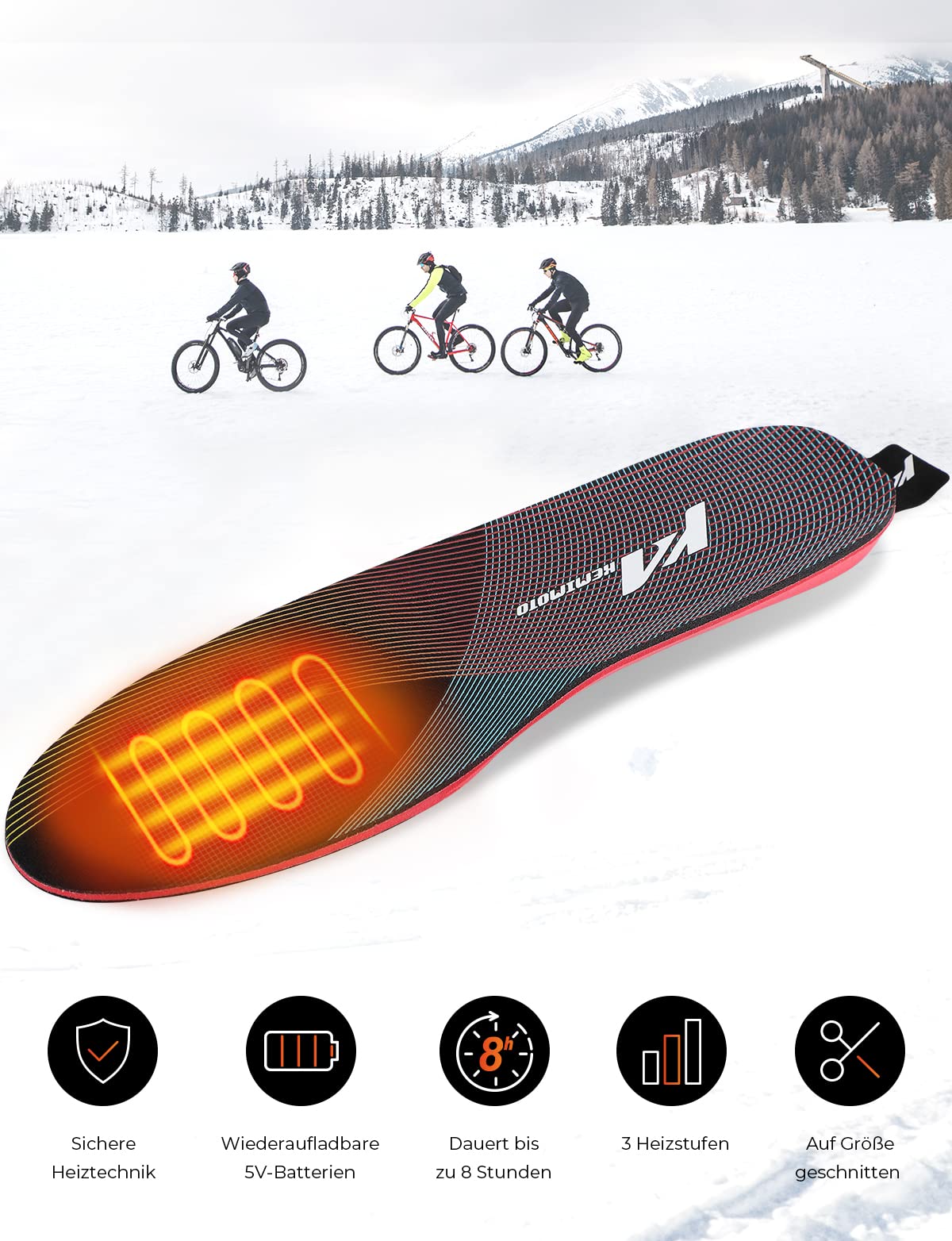 KEMIMOTO Heated insoles with remote control and APP, Electric heated insoles for men and women, Rechargeable thermal insoles, Breathable heating insoles for hiking, camping.