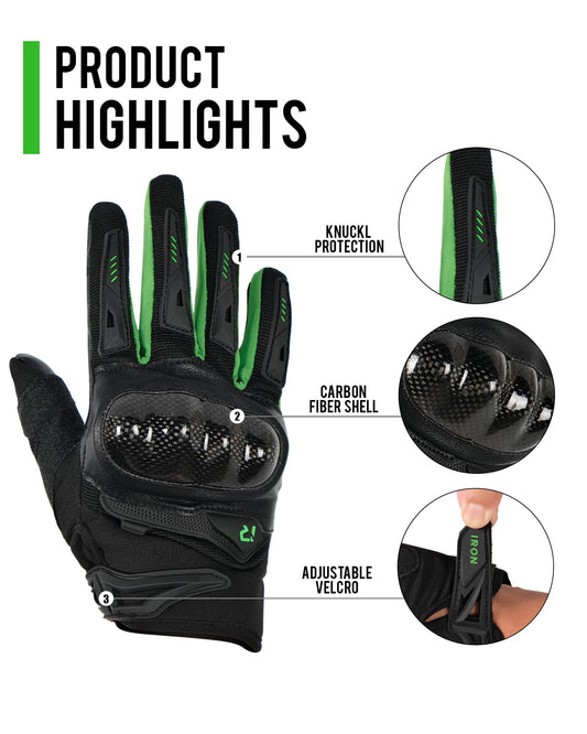 IRON JIA'S Motorcycle Gloves Men Summer Hard Shell Carbon Fiber Breathable Touchscreen Soft for Riding Climbing Hiking Green-M