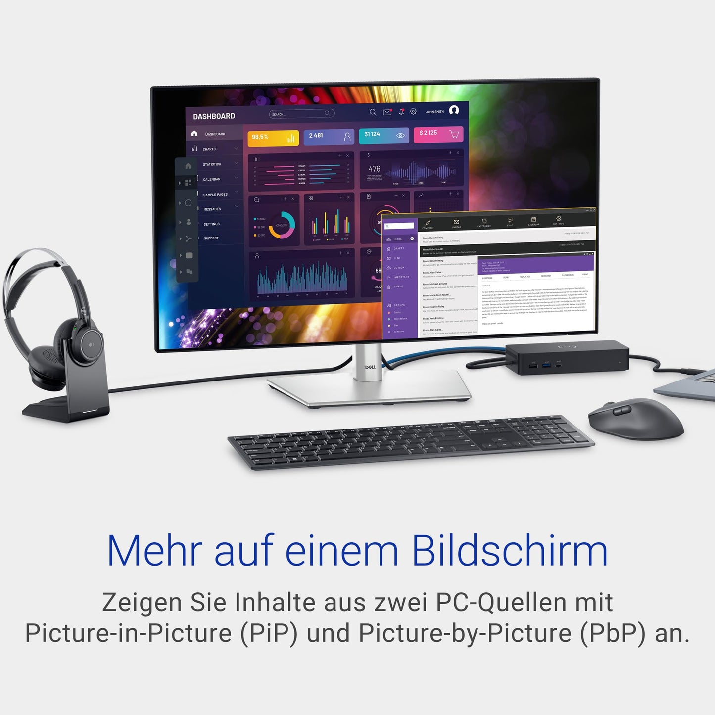 Dell U2724D UltraSharp 27-inch QHD (2560x1440) Monitor, 120Hz, IPS Black, 5ms, 98% DCI-P3, 2X USB-C, 2X DisplayPort, HDMI, 3X USB, 3-year warranty, Silver