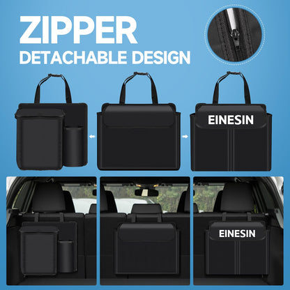One in-car trunk organizer, car storage bag with Velcro trunk pockets foldable, removable storage modules with built-in cooler (black)