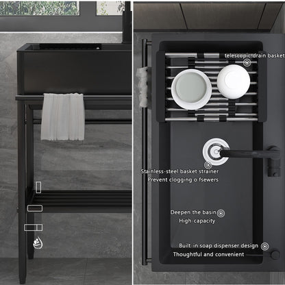 Stainless Steel Standalone Kitchen Sink in Black, with Drainboard for Kitchen Utensils. Great for Kitchen Organization and Storage. Size: 60"