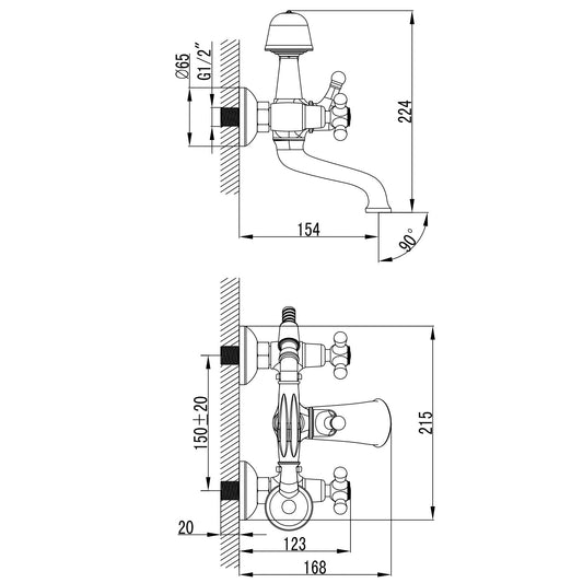 PaulGurke's Nostalgia Retro Bathtub Faucet Mixer with Shower Head Two-Handle Mixer Tub Filler Faucet