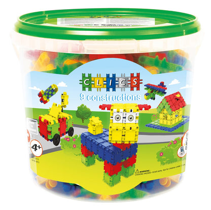 Clics building toy for kids ages 4 and up, creative learning toy in a 175-piece set, building blocks for girls and boys, Montessori STEM toy, starter set in a 9-in-1 bucket.
