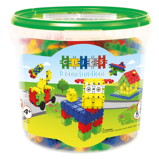 Clics building toy for kids ages 4 and up, creative learning toy in a 175-piece set, building blocks for girls and boys, Montessori STEM toy, starter set in a 9-in-1 bucket.
