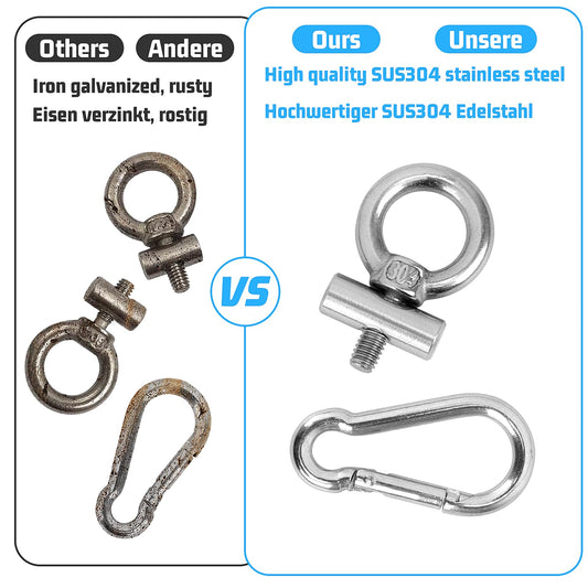 Homgaty keder rail hooks, 8 set 6mm stainless steel awning hooks keder stopper with carabiner, awning hook keder rail accessory for caravan, motorhome, trailer, campervan, boat, camping tent.