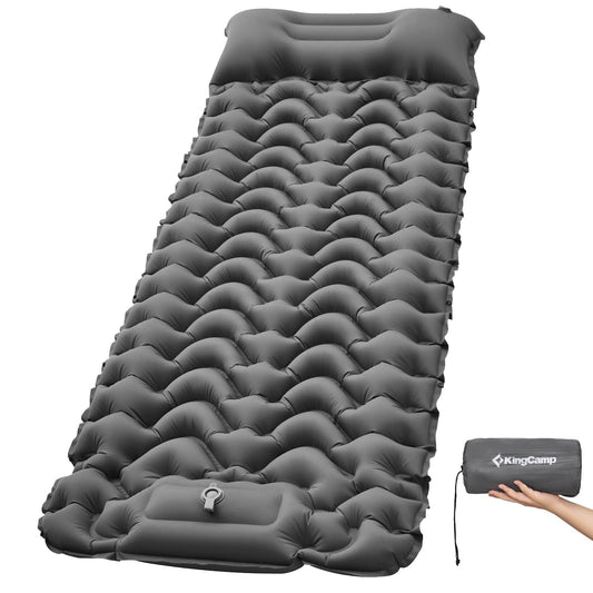 KingCamp Camping Self-Inflating Sleeping Pad with Foot Pump, Air Mattress for 1 Person with Integrated Pillow Outdoor Ultralight Camping Mattress Small Pack Size, for Beach, Hiking, Trekking, Tent