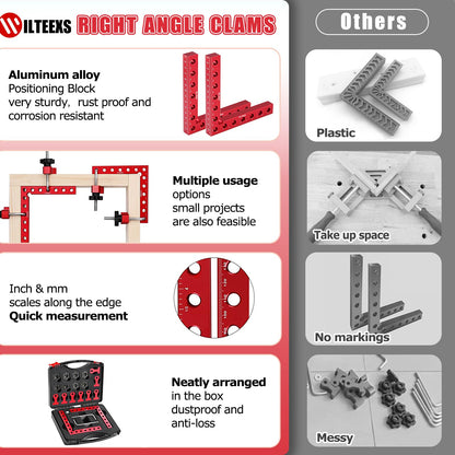 WILTEEXS Corner Clamps for Woodwork, 5.5" Aluminum Alloy Right Angle Clamp, 90 Degree Positioning Squares Clamp with Box, Right Angle Clamp Tool for Picture Frames Cabinet Drawers Making- 4 Sets