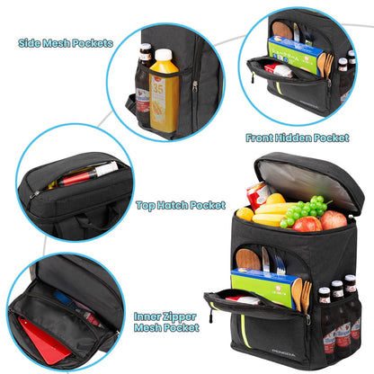 PENGDA Cooler Backpack Large - 30L Cooler Backpack Insulated Picnic Bag Waterproof Ultralight Picnic Backpack Men Women Cooler Bag for Camping, BBQ, Hiking, Picnic (Black)