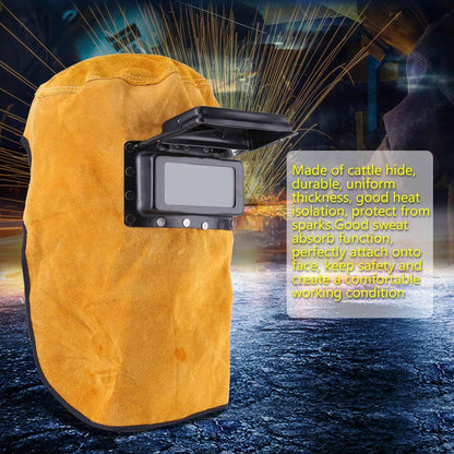 Leather welding helmet, breathable protective mask, welding helmet with safety glass.