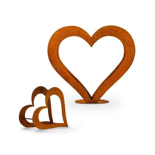 Firewood basket, metal heart, rust, patina, wooden shelf - decor M+XS.