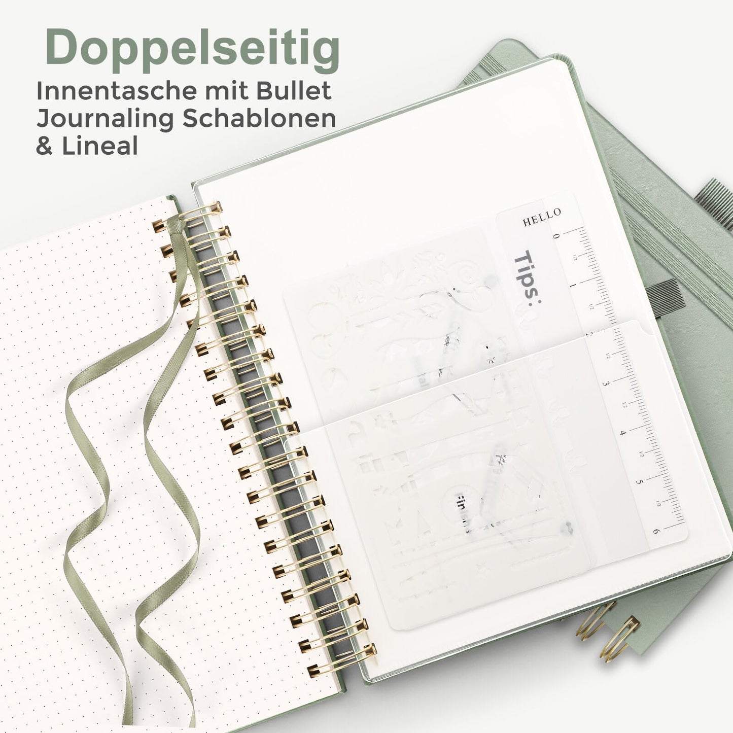 RETTACY B5 Dotted Notebook, Bullet Dot Journal with 100gsm Thick Paper, 150 Sheets, for Office and School, Leather Cover, Light Green, 17.6cm x 25cm