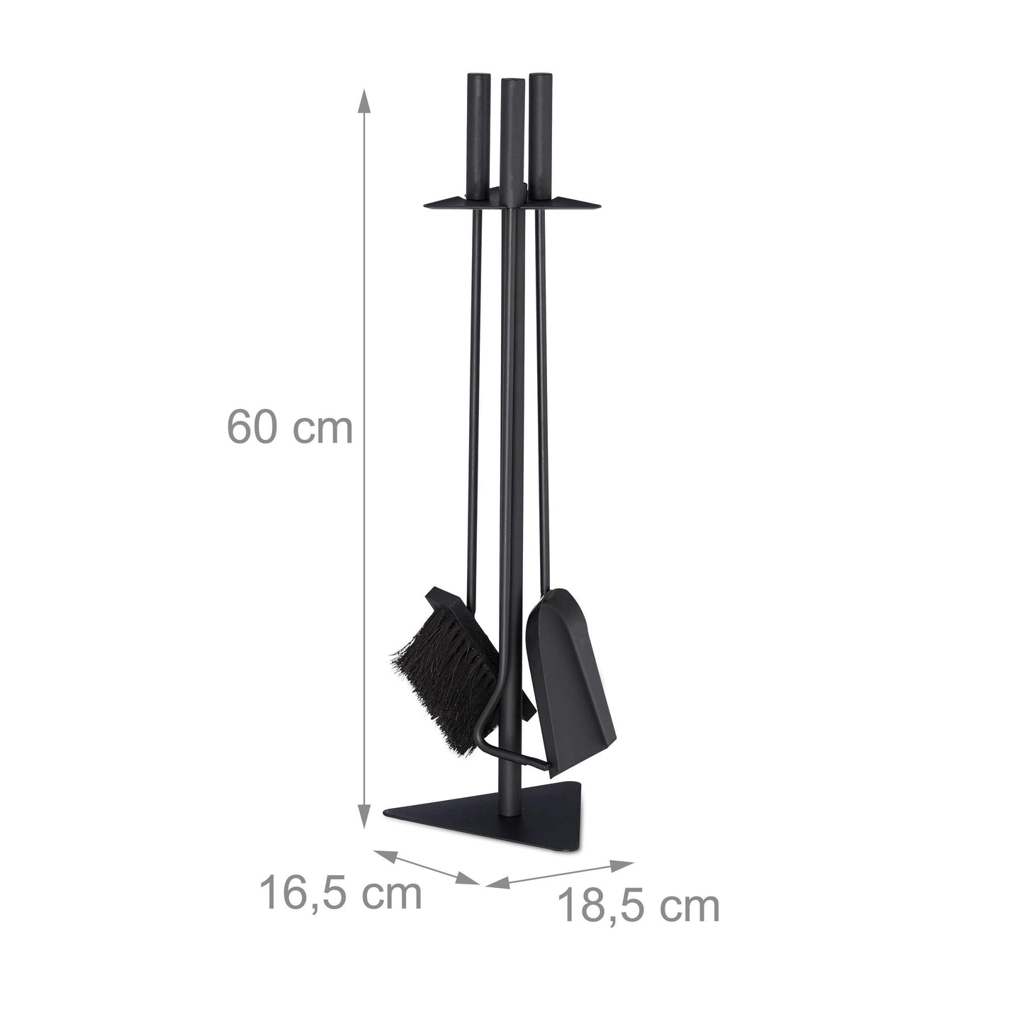 Relaxdays fireplace tool set, 4-piece set with shovel, broom, poker & holder, modern stove utensils, black