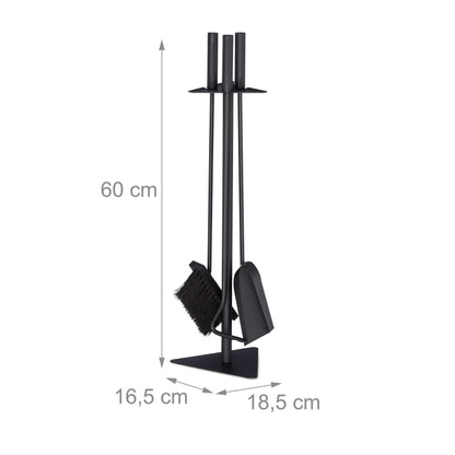 Relaxdays fireplace tool set, 4-piece set with shovel, broom, poker & holder, modern stove utensils, black