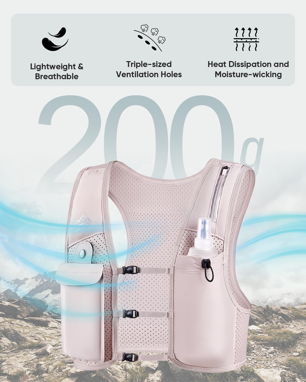Zelvot running vest for men and women, European original patent, Adjustable chest straps, Hydration vest for running with 500ml water bottle, Reflective hydration pack with phone holder (Pink, XS/S)