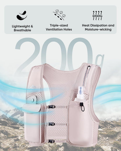 Zelvot running vest for men and women, European original patent, Adjustable chest straps, Hydration vest for running with 500ml water bottle, Reflective hydration pack with phone holder (Pink, XS/S)