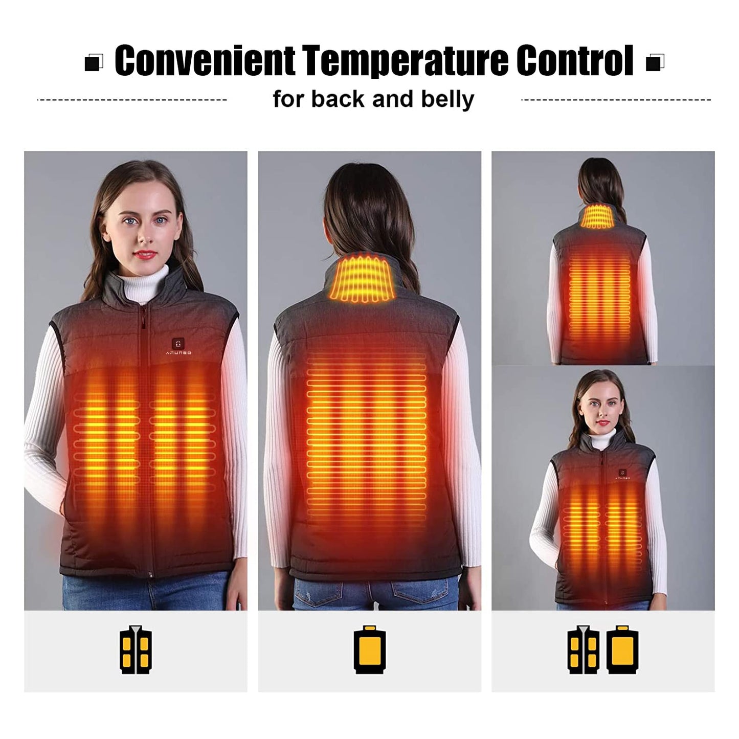 Heated Vest Women/Men, Lightweight Outdoor Heated Vest, Temperature Control Two Heating Zones Heated Jacket Heating Jacket with Heated Collar (Battery Not Included/Output 5V/2A or higher)