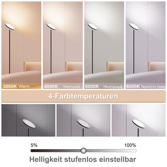 Anten 30W Dimmable Black LED Floor Lamp, 3330lm LED Floor Lamp with Remote Control & Touch Control, Floor Lamp for Living Room with 4 Color Temperatures, 1H Timer, Modern Floor Lamp for Bedroom, Office