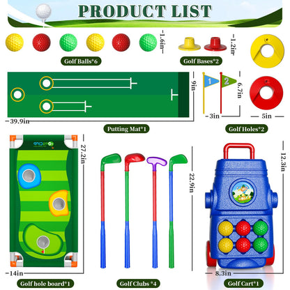 Doloowee Kids Golf Clubs, 2 in 1 Toddler Golf Set with Golf Board, Putting Mat, 6 Balls, Indoor Outdoor Sports Toy Birthday Gifts for Boys Girls 3 4 5 6 Years Old