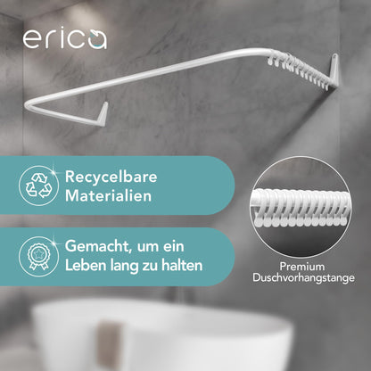 Erica Shower Curtain Rod L-shaped & U-shaped - 4-in-1 shower curtain rod for bathtub or shower - Corner shower rod - Steel with powder coating - Without ceiling mounting - White