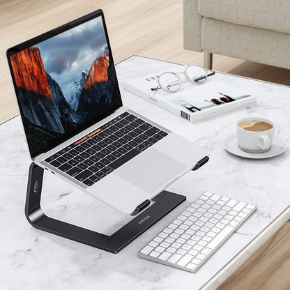OMOTON Laptop Stand, Notebook Stand with Ventilation, Universal PC Riser Ergonomic Laptop Holder Aluminum for Laptops in 10-15.6 inches like MacBook Pro/Air, HP, Dell, Lenovo, Huawei, Black