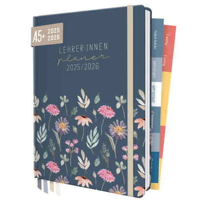 Häfft® Teacher Planner 2025/2026 A5 + "Flying Flowers" Hardcover Teacher Calendar/School Year Planner with 236 pages, stickers, and more - sustainable & environmentally friendly.