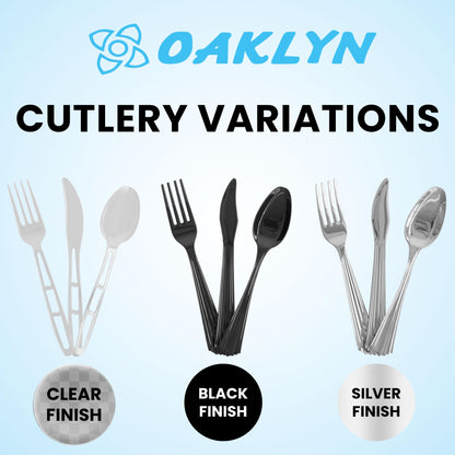 Durable plastic cutlery set - 50 forks, 50 spoons, 50 knives - kitchen utensil set - reusable stylish kitchen utensil set.