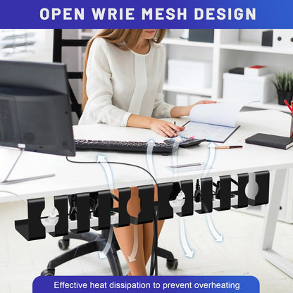 Lannvan Cable Channel Desk without drilling - 2 pack Cable Management Desk Clamp Under Desk - Includes Accessories - 43 x 13 x 12 cm Cable Holder Cable Tray Table - Cable Basket Black