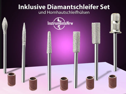 InstrumentsNRW Foot care device Callus remover Special foot care set for milling pedicure as a set with diamond grinder and sanding caps