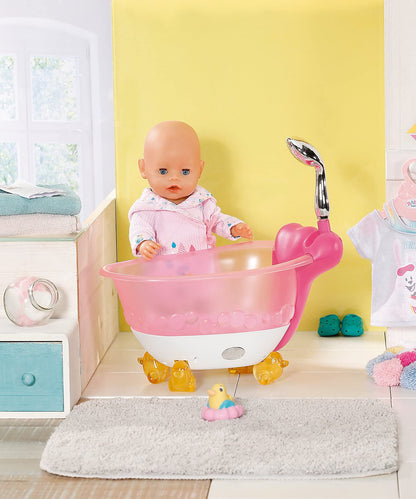 BABY born 831908 Bath Bathtub with light and sound effects, real water, and rubber duck, doll accessory for dolls up to 43 cm, Colorful
