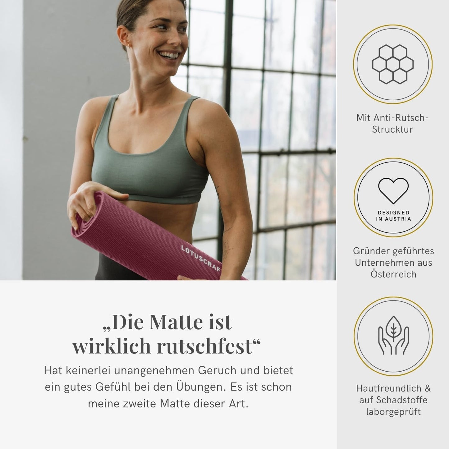 LOTUSCRAFTS® Yoga Mat Standard or XL, versatile for use as a yoga mat, exercise mat, gymnastics mat, fitness mat, non-slip yoga mat, sports mat, training mat, yoga mats, Pilates mat.