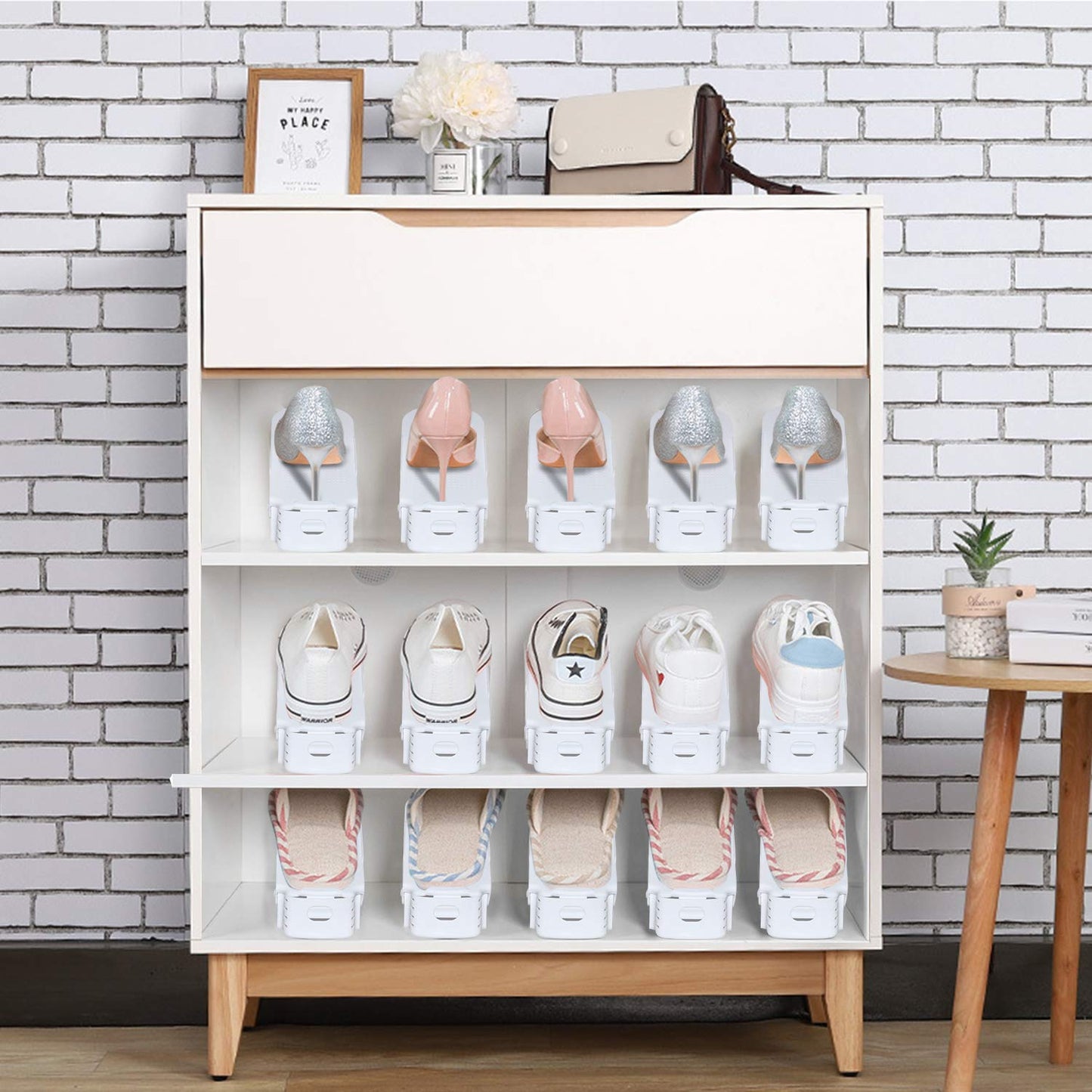 LILIIN 30pcs Adjustable Shoe Racks Non-Slip Shoe Stacker 3 Height Adjustable Shoe Storage Shoe Organizer (30pcs, White)