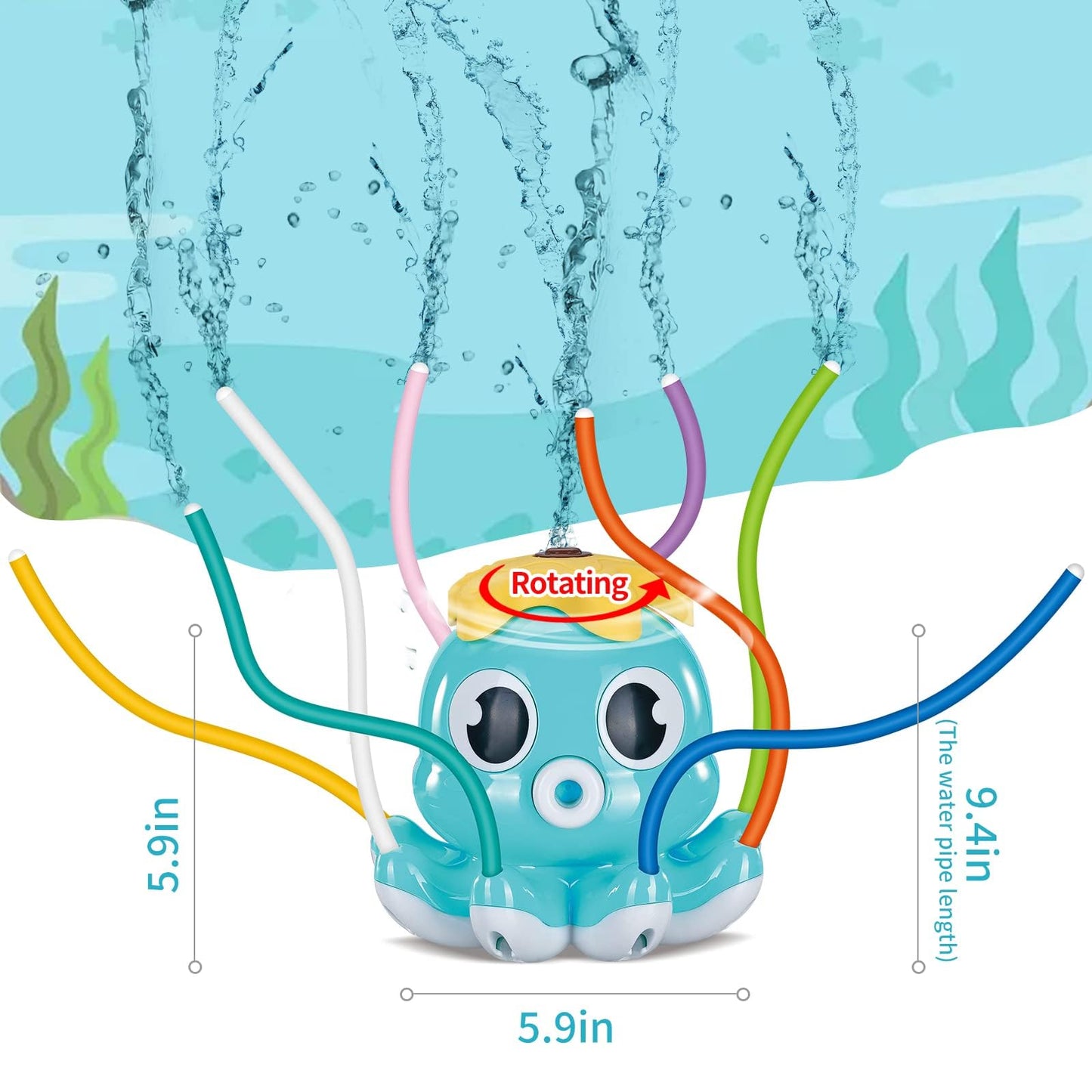 Tosekry Sprinkler Toy for 3 4 5 6 7 8 years old, Water Toy for Kids Outdoor Toy for 3-8 years old, Children's Toy for 3 year olds Lawn Sprinkler Outdoor Games for Kids (Blue Octopus)