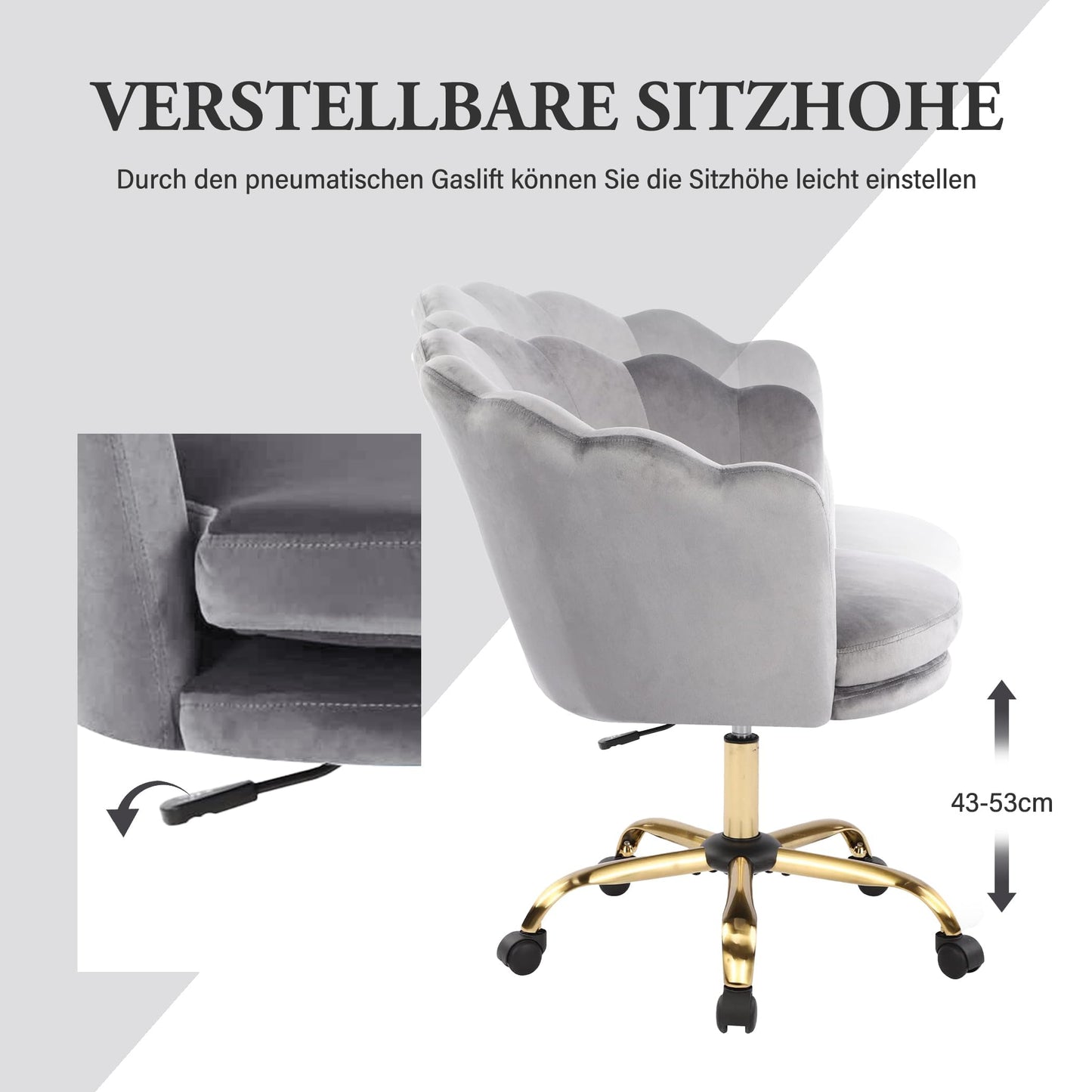 WOLMICS Office Chair Ergonomic, Desk Chair 150kg Velvet for Home Office, Height Adjustable Swivel Chair with Padded, Vanity Chair for Bedroom