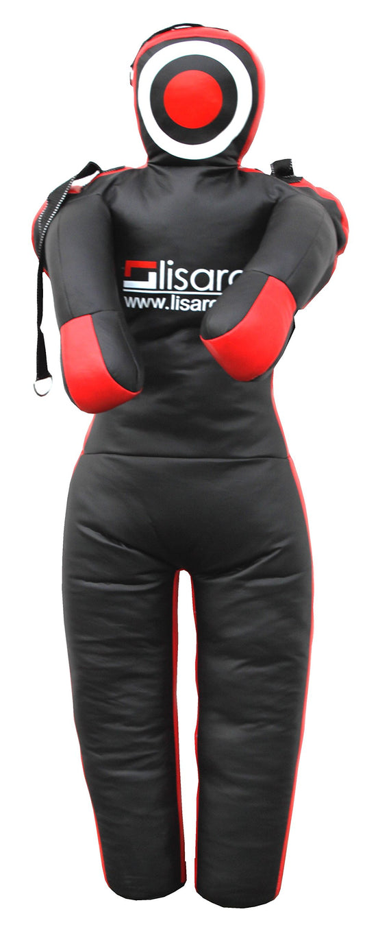 Lisaro Training Dummy Size 170 cm pre-filled | Box Dummies | with loops (straps) | black-red | hanging | Grappling Dummy, Training Doll, Martial Arts, Jiu-Jitsu, Wrestling, MMA, Judo/Filled