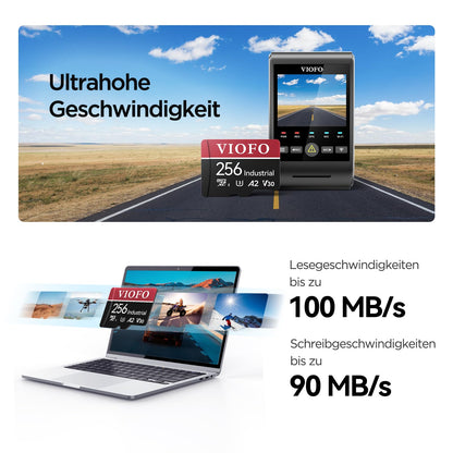 VIOFO 256GB memory card, high speed with adapter U3, Compatible for 4K WiFi dashcam car camera.