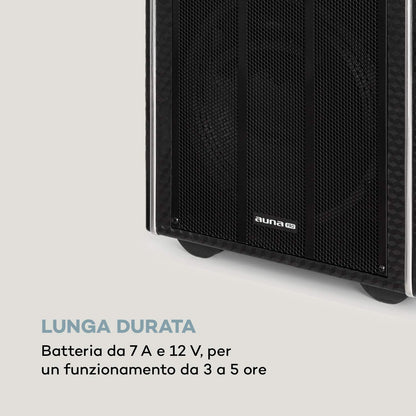 auna Pro DisGo Box DVD - Mobile PA system with built-in DVD player, 300 W max., 2 x 10 (25.5 cm) subwoofers, Bluetooth, USB, SD slot, wireless UHF microphone, battery, remote control, black.