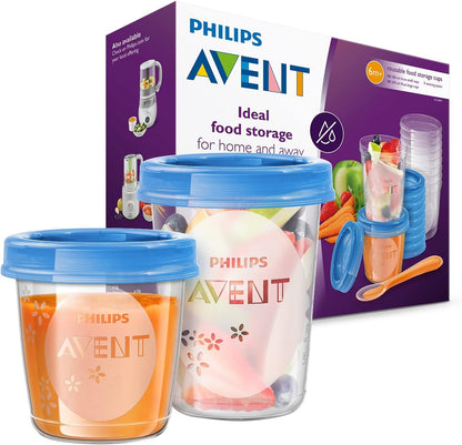 Philips Avent 4-in-1 Baby Food Maker SCF883/01 comes with a 20-pack storage containers for baby food and spoons.