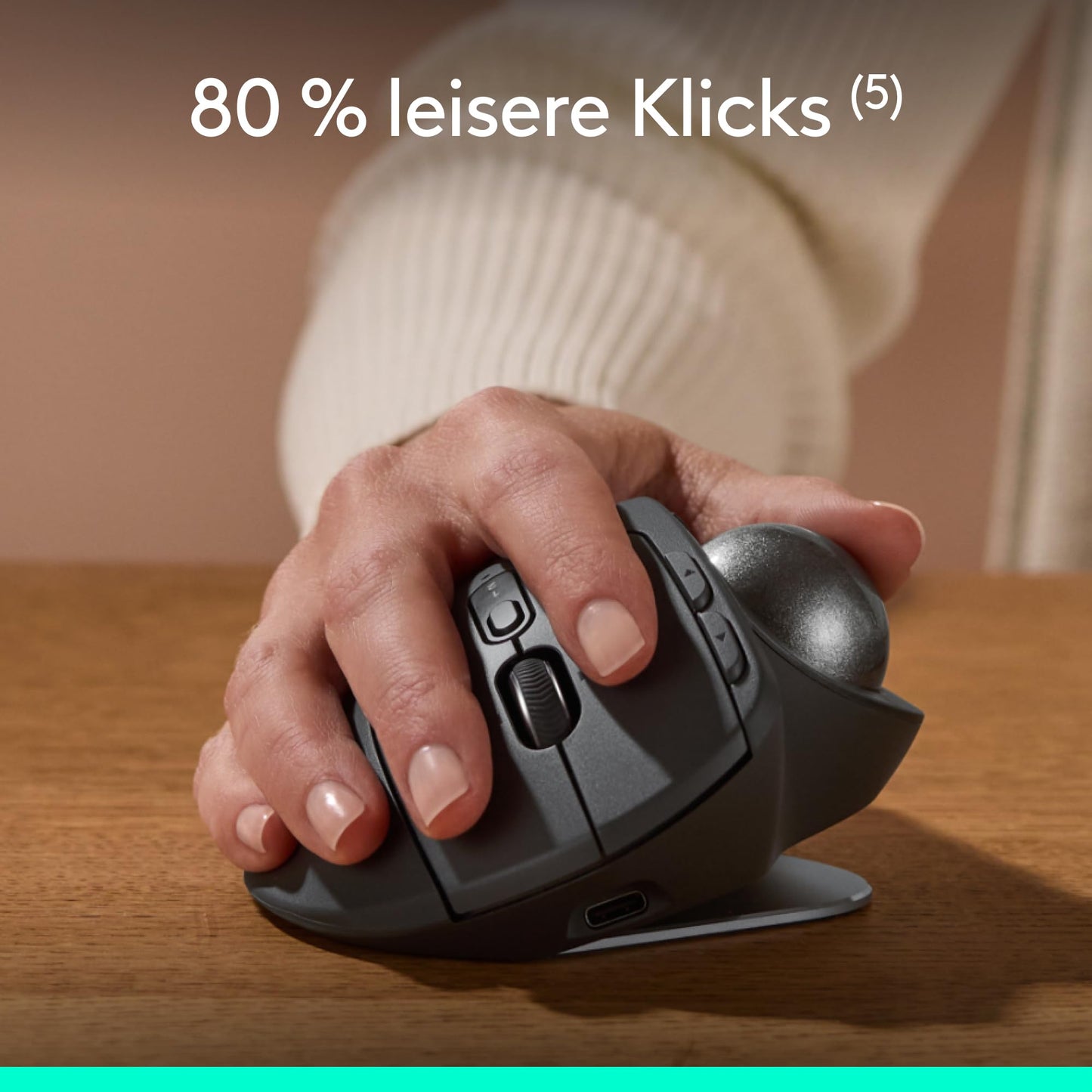 Logitech MX Ergo S Advanced wireless trackball mouse, USB-C rechargeable ergonomic mouse with Bluetooth and encrypted dongle, 6 programmable buttons, for PC/Mac - Graphite