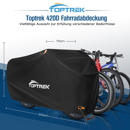 Toptrek bike cover waterproof, bike garage 420D high quality Oxford fabric, rain protection for all weather conditions, bike protective cover with bag, bike tarp 200×110×70cm.