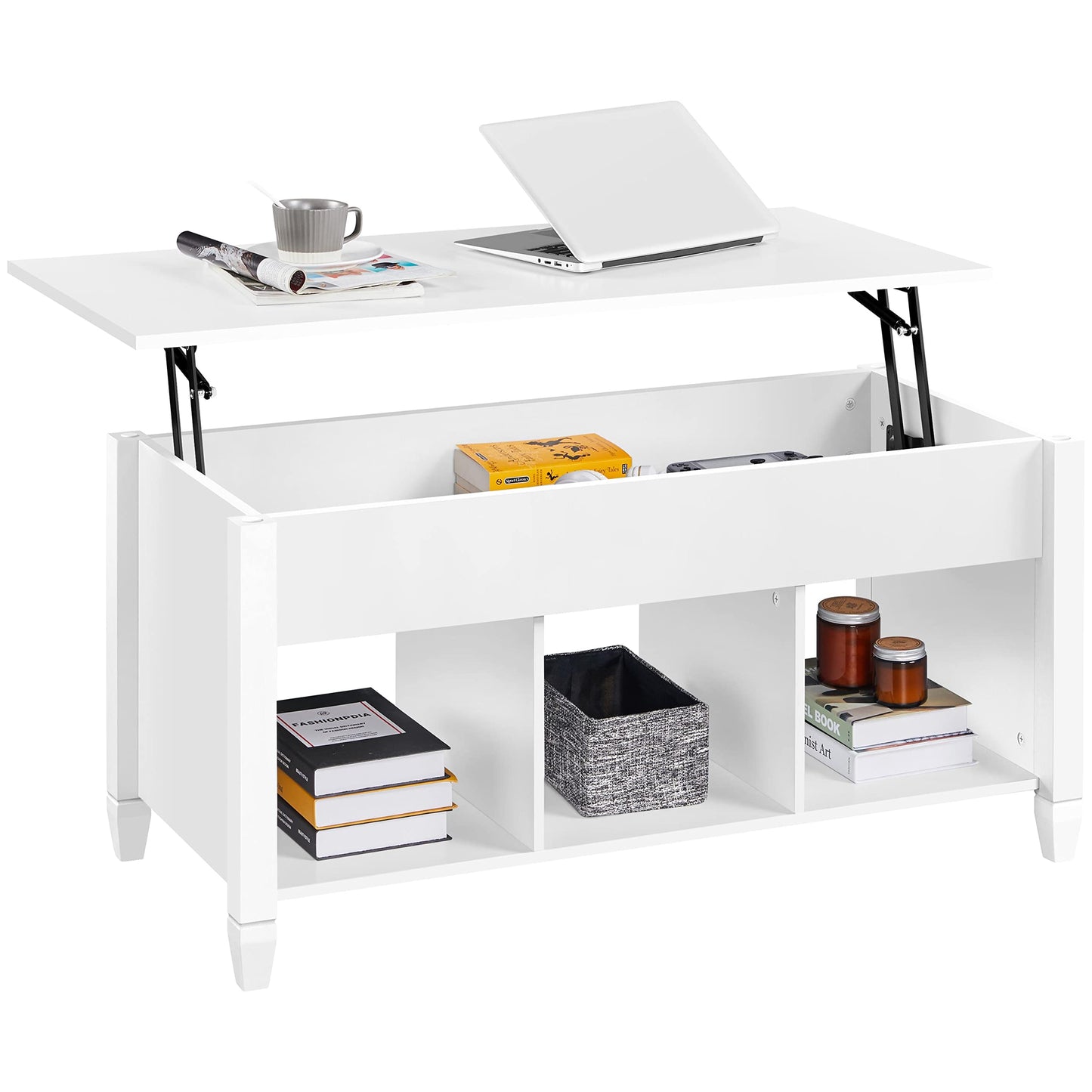 Yaheetech Coffee Table Height Adjustable Lift Top Table Hidden Storage Side Table Wooden Sofa Table for Living Room White