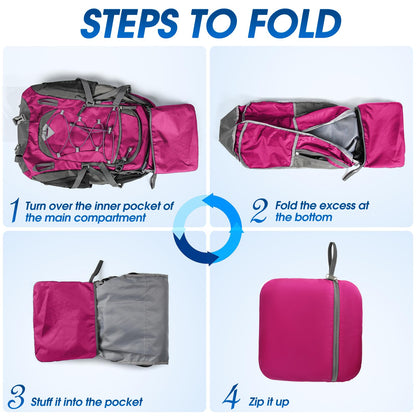 IGOLUMON hiking backpack for men and women, 40L waterproof and lightweight. Foldable for travel, with reflective strips for cycling, climbing, hiking, and sports. (Rose)