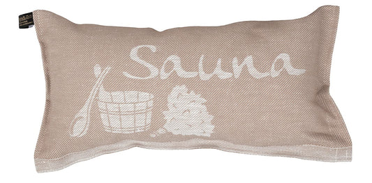 JOKIPIIN | 1 x Favorite Sauna Pillow Travel Pillow | Design: Sauna | Dimensions: 40 x 22 cm, Linen/Cotton | Certified pollutant-tested Ökotex 100 | Made in Finland (Beige/White)