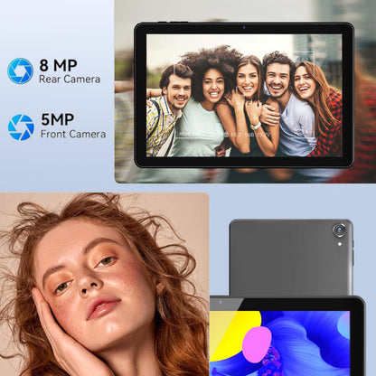 Rebecco 10-inch Android tablet, Octa Core, 1280*800 IPS HD display, 8GB RAM+128GB ROM (expandable to 1TB), Unisoc A523 CPU, 5G/2.4G WiFi, 5MP+8MP camera.