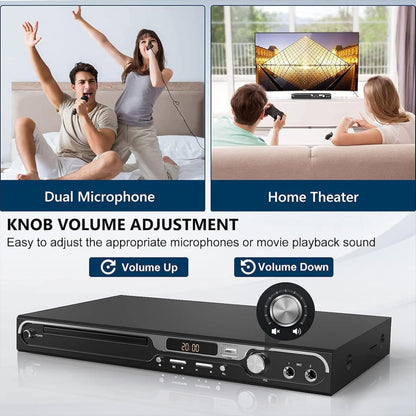 Maite 1080P HD DVD Player for TV - Region Free with dual microphone inputs, USB & HDMI/AV output, metal buttons, and Dolby sound