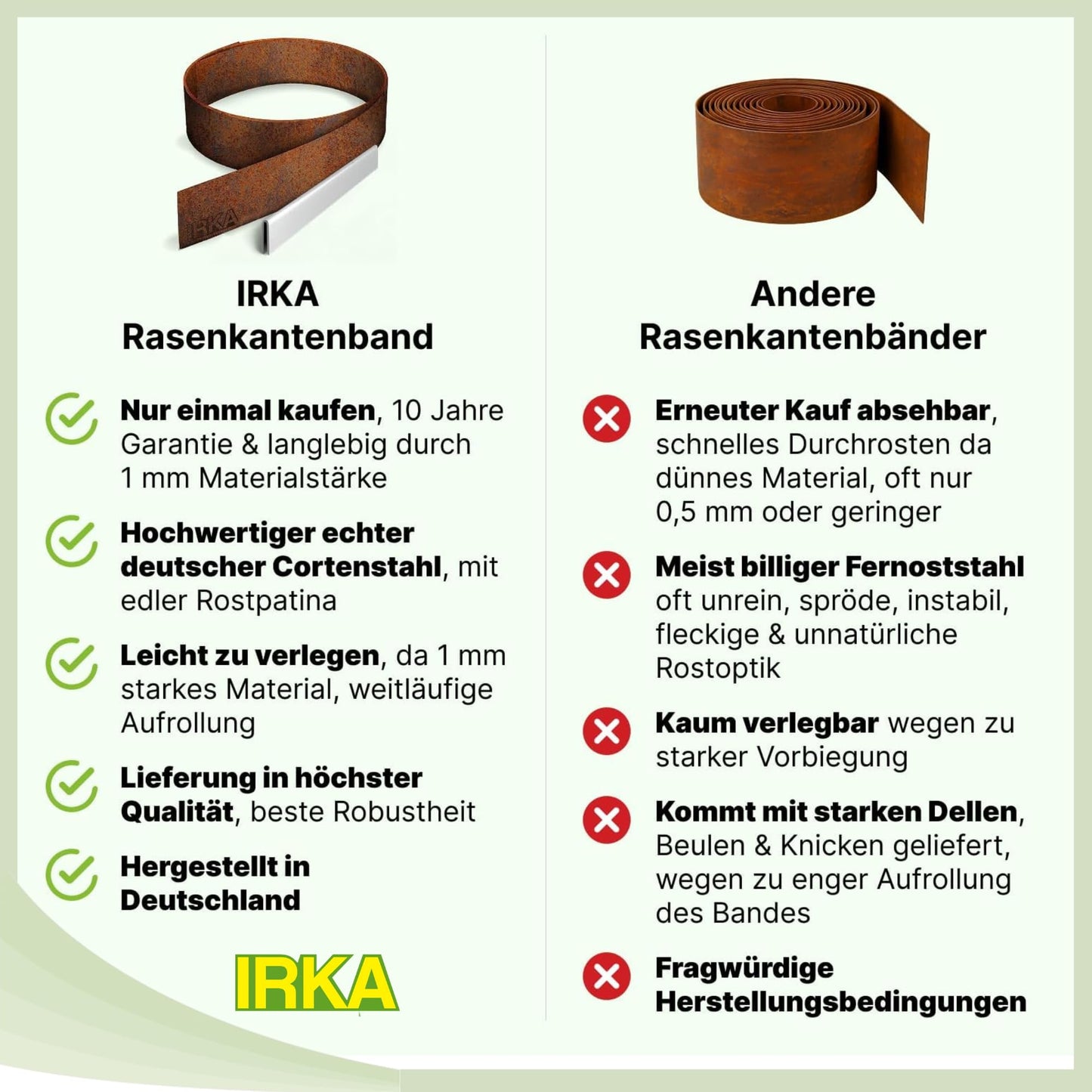 IRKA lawn edging Corten steel L15m H20cm - Flexible bed edging 1 mm thick lawn edging strip for garden bed bordering bed edging