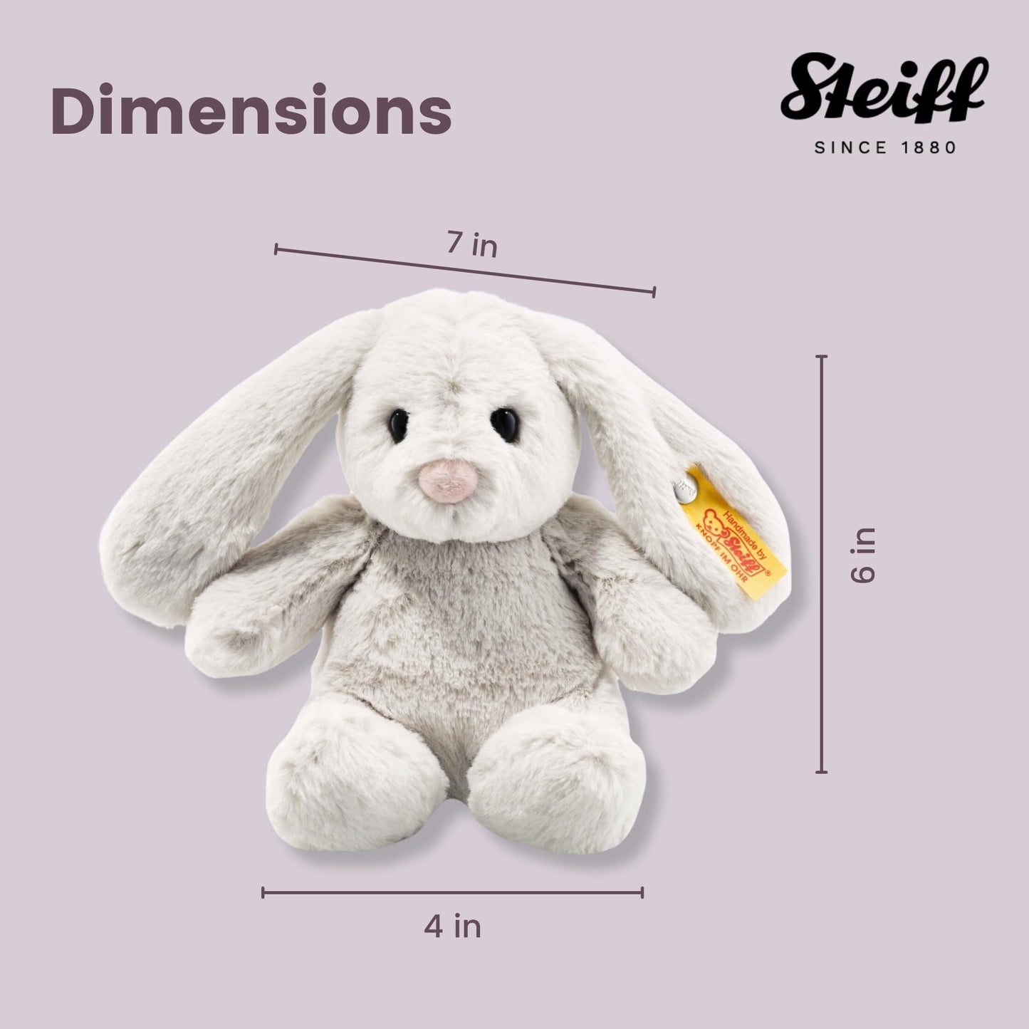 Steiff Hoppie Hare 18 cm light gray, plush toy hare with floppy ears, Soft Cuddly Friends, cuddly fabric animal for snuggling and playing, cuddly toy for girls and boys, machine washable