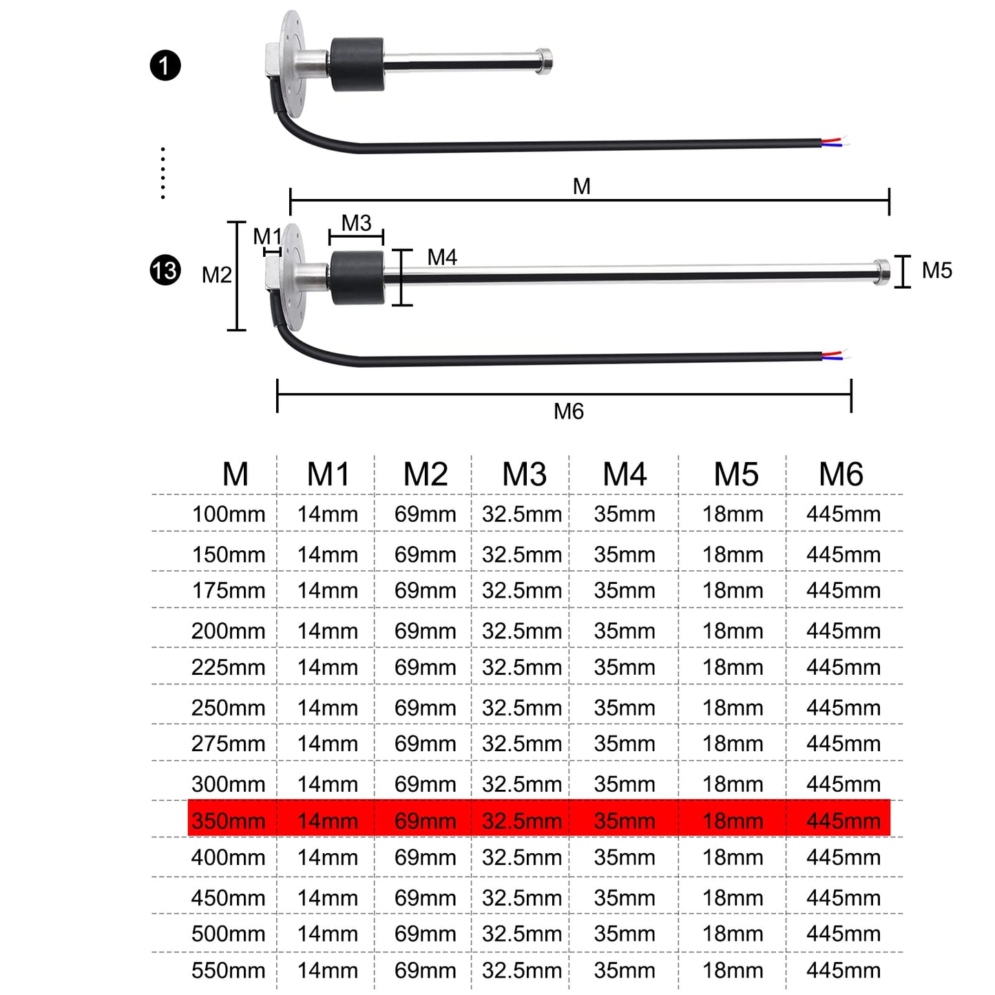 KAOLALI level sensor, fuel gauge stainless steel fuel send unit water level sensor for boats 5 hole fuel and water gauge 350mm